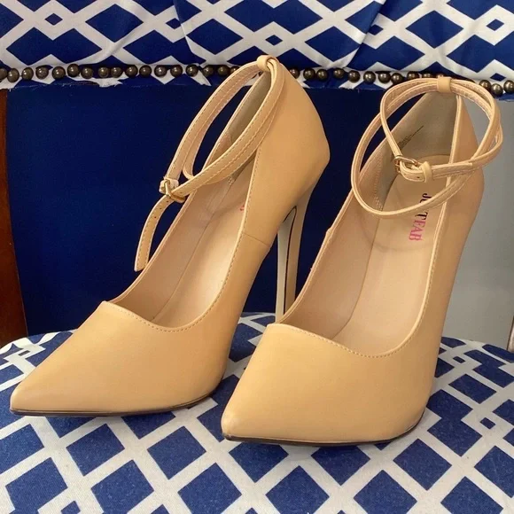 Nude shoe dazzle classic pointed ankle strap pumps Sz 10 - Picture 3 of 8